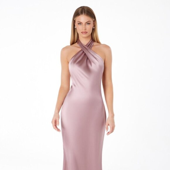 New Sheath Sleeveless Solid Classy Gown w/ Halter Neck w/ Open Back CD T2005 - Picture 1 of 10